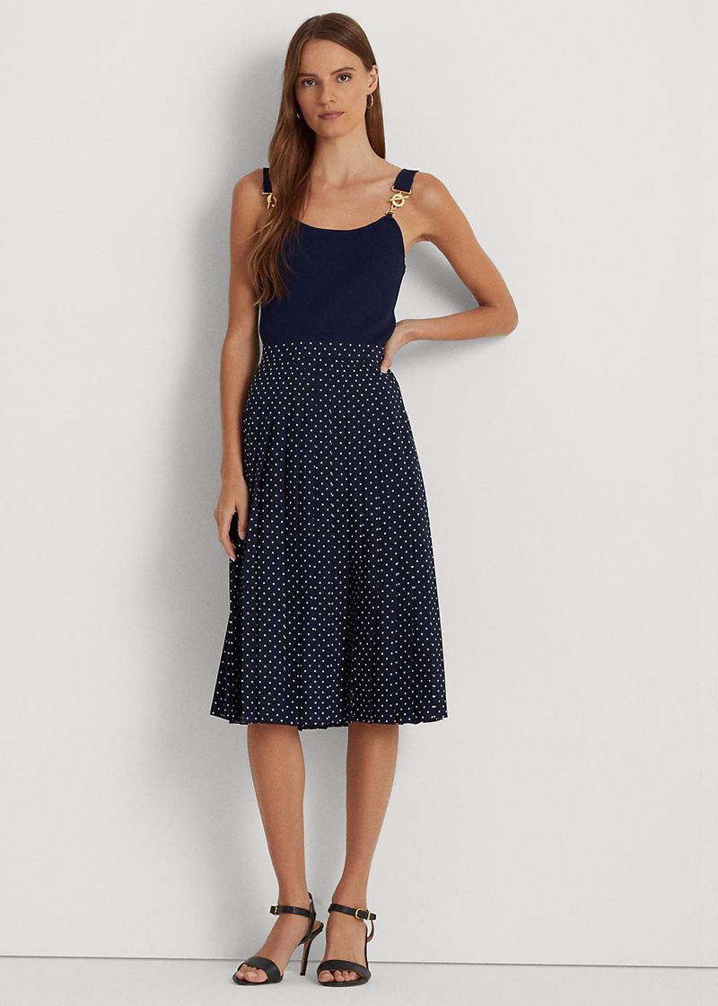 Faldas Lauren Mujer Polka-Dot Pleated Crepe Chile Azul Marino UENLS-1369